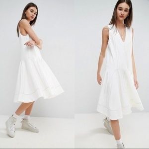 ASOS WHITE A-Line Midi Dress W/Contrast Stitch 14
